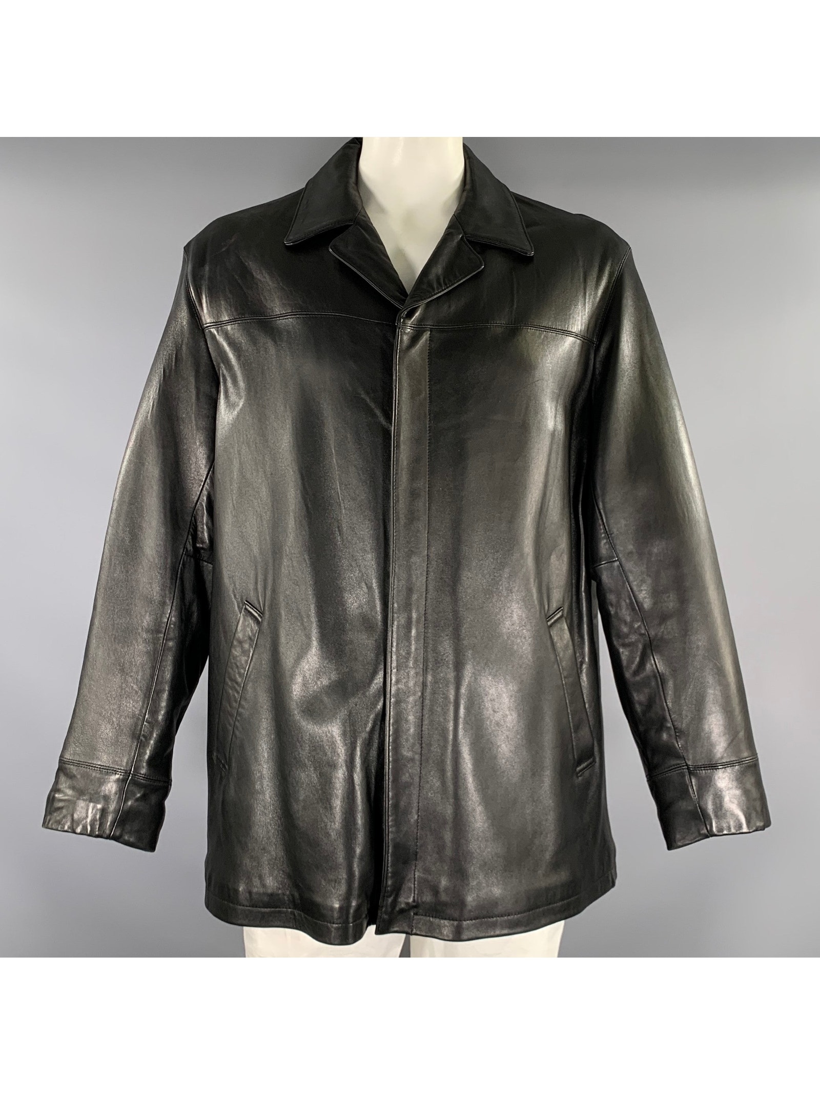 Kenneth Cole Chest Size Size Xl Black Leather Coat